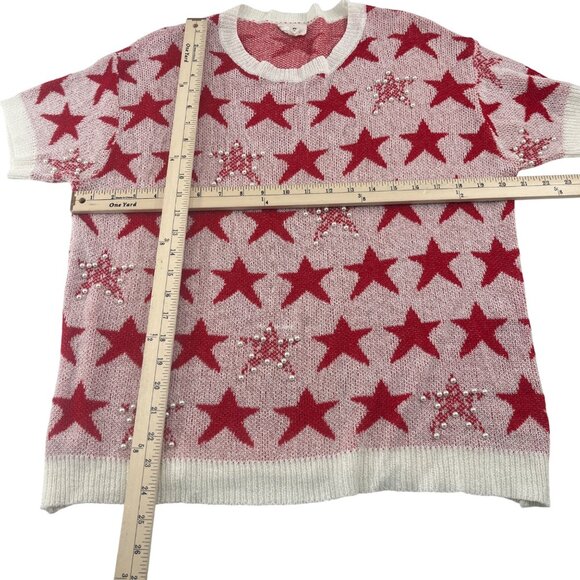 BiBi Red Star Pattern Knit Sweater M Short Sleeve Acrylic/Polyester - Picture 2 of 5